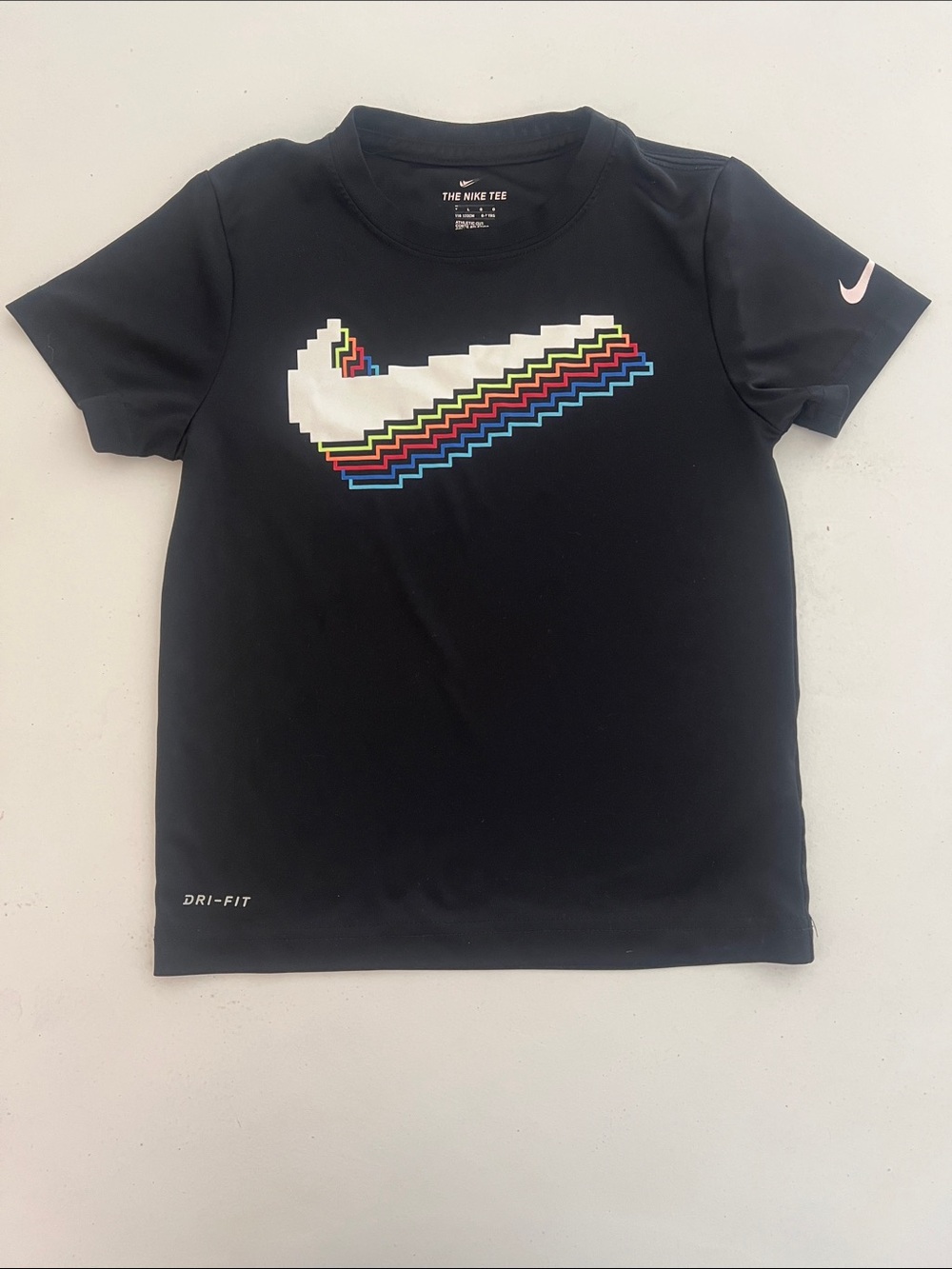 Nike Black Short-Sleeve Dri-FIT Tee with Pixelated Multicolor Swoosh